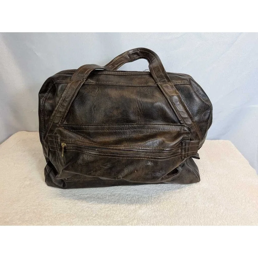 Abdalla of Atlanta Brown Faux Leather Satchel Duffle Weekender Travel Bag‎ Vtg